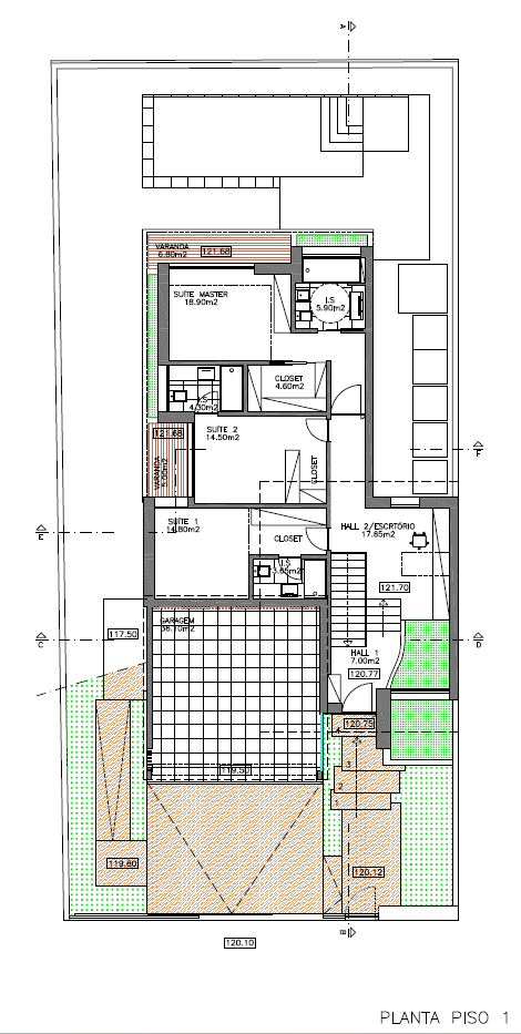 Planta — Piso 1 (quartos e suites)